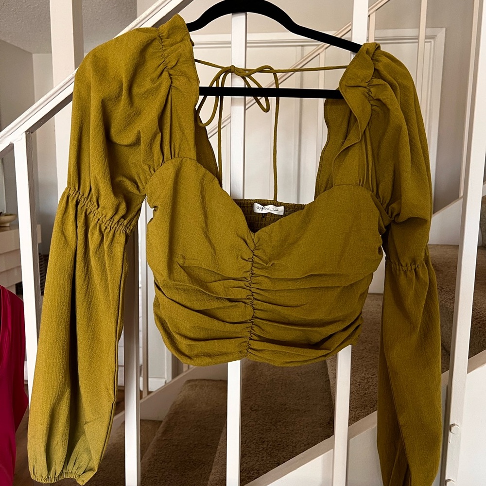 Mustard Seed Olive Ruched Blouse